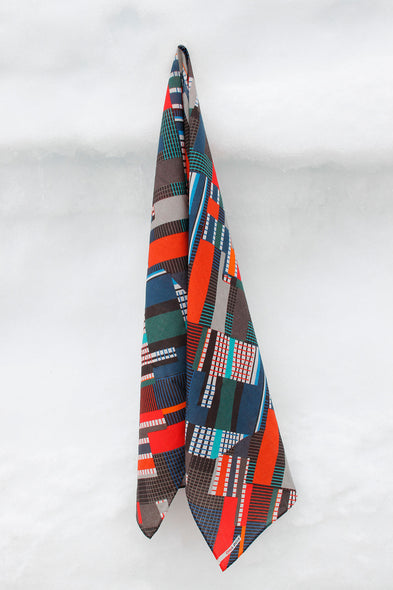 100% Wool scarf with a bold pattern. Colorful geometry. Crepe. Limited edition